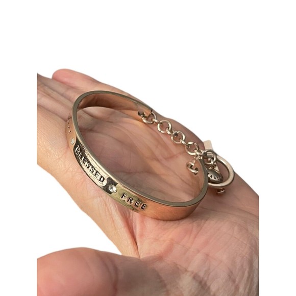 BCBGeneration Rose Gold-tone Rhinestone Happy Blessed Free Bangle Cuff Bracelet - Picture 8 of 10